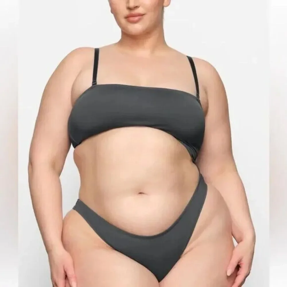 SKIMS Recycled Swim Strapless Monokini Bathing Suit Size 3X Gunmetal Women's NWT